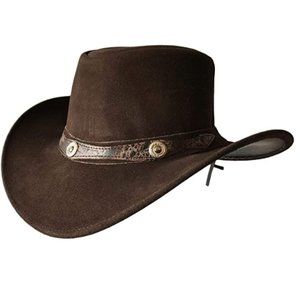 Mens Suede Leather Cowboy Aussie Style Down